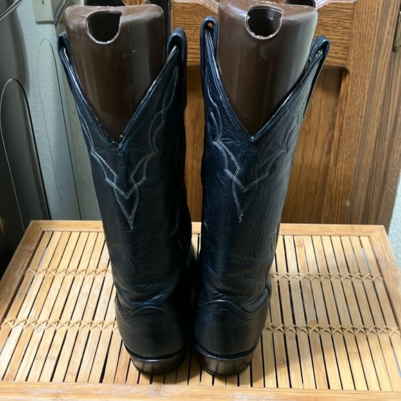 🤠🖤Vintage Dan Post Black Leather W/White Stiching Men’s Western Boots Size 8 W - Picture 3 of 8